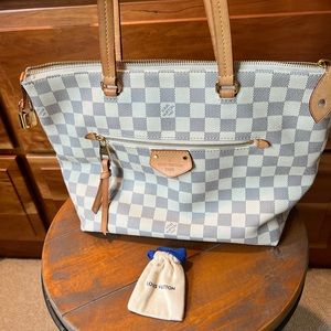 Louis Vuitton Iena PM Damier Azur Tote.  Wear in two corners as shown